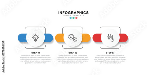 Business infographic template. 3 Step timeline journey. Process diagram, 3 options on white background