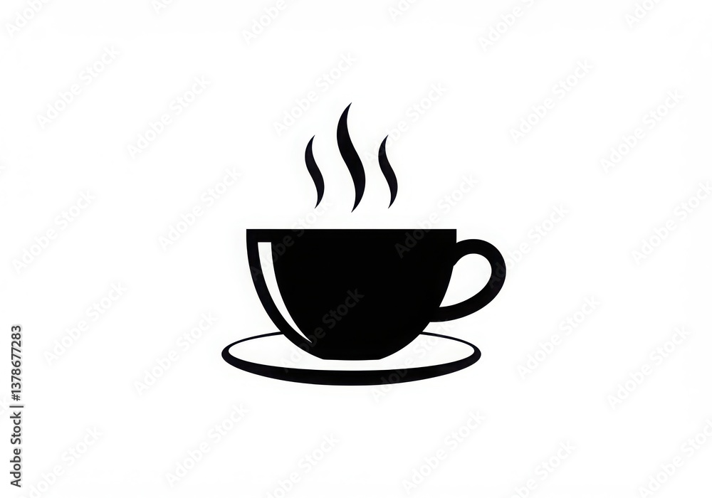 A simple black and white graphic of a coffee cup with steam rising on a white background space A simple black and white graphic of a coffee cup with steam rising on a white background space