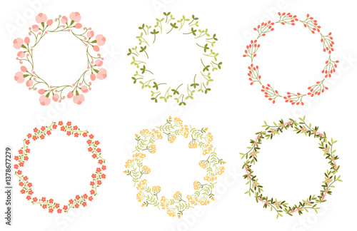 Set of Minimalist Flower Wreaths with Wildflowers.