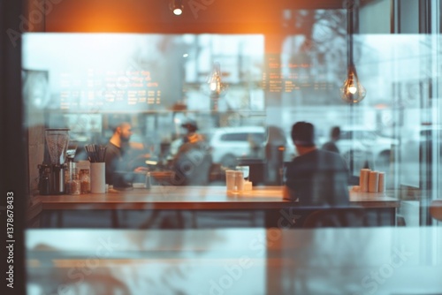 Wallpaper Mural Customers and staff at a coffee shop viewed through glass windows Torontodigital.ca