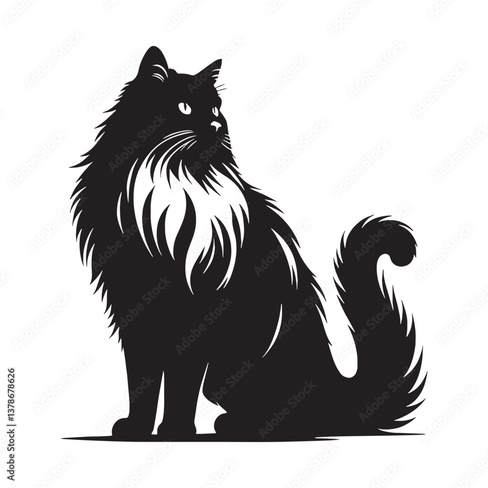 Obraz premium Majestic Birman silhouette, embodying agility and beauty - Birman illustration - Birman vector - cat silhouette