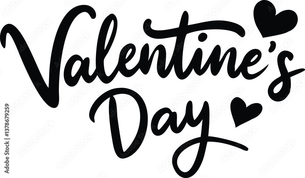 Valentine's Day Calligraphy with Hearts on Transparent Background, Love Valentine's Day Calligraphy with Hearts on Transparent Background, Love