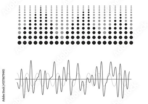 Black sound waves on white background - Music wave frequency or equaliser audio lines and digital voice volume visualisation vector set isolated illustrations 
