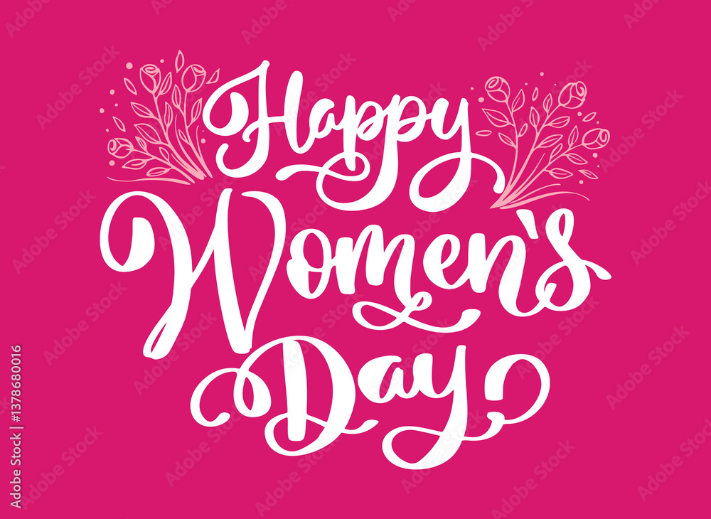 Happy womens day with leaves and flower lettering vector illustration Happy womens day with leaves and flower lettering vector illustration