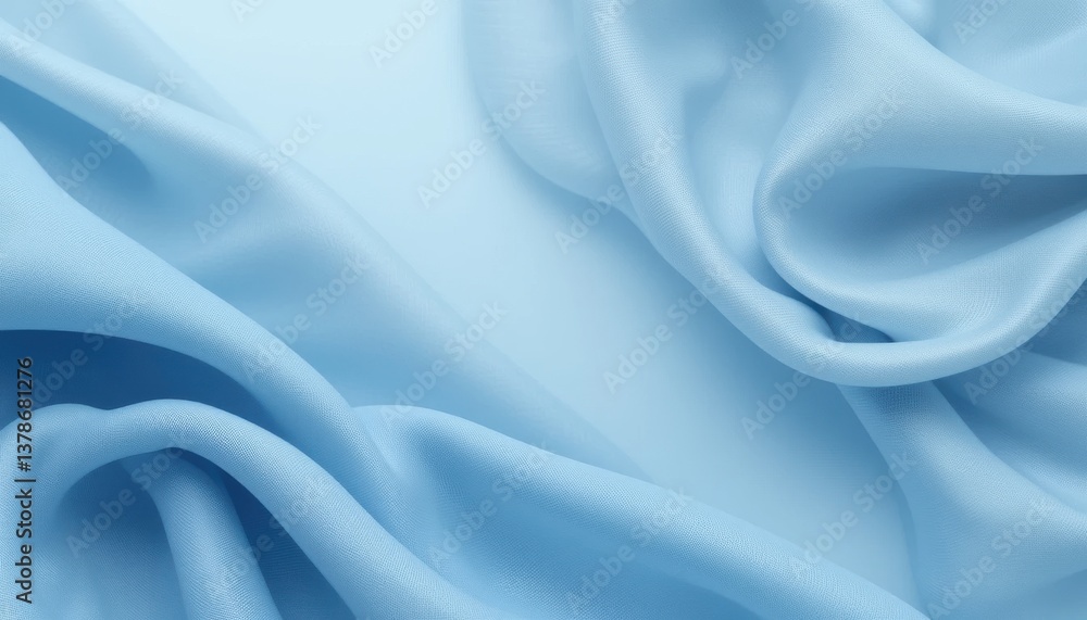 Obraz premium Elegant Light Blue Silk Fabric Texture Smooth, Luxurious Drape and Soft Waves