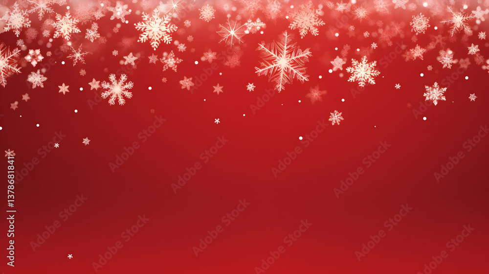 A festive flurry of snowflakes falling gently on a rich red background, creating a magical winter wonderland scene. A festive flurry of snowflakes falling gently on a rich red background, creating a magical winter wonderland scene.