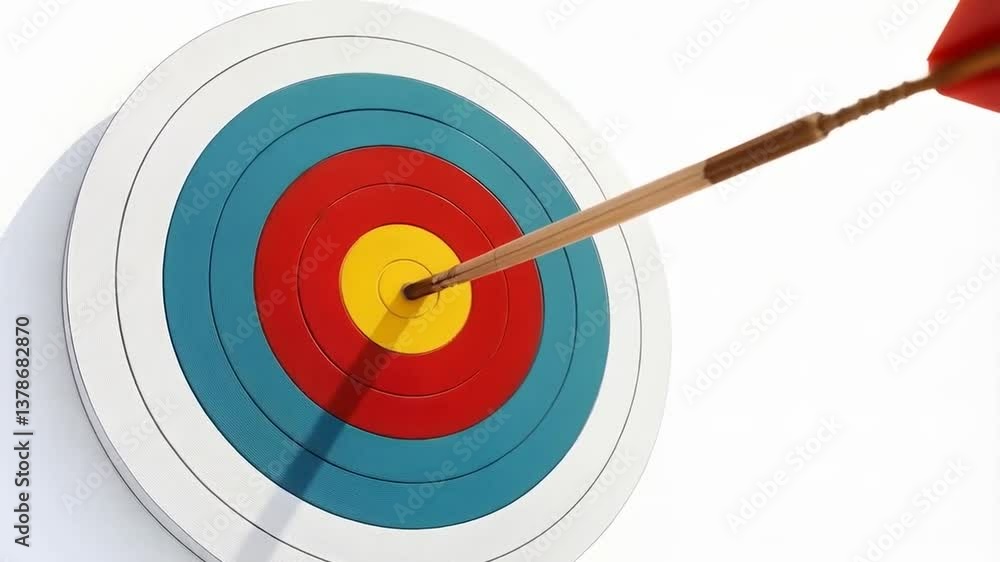 An arrow hits the center of a target representing achieving objectives and hitting business targets An arrow hits the center of a target representing achieving objectives and hitting business targets