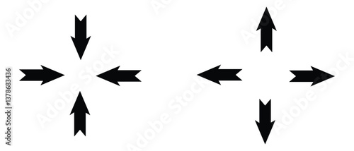 black silhouette inward arrow icon. flat and vintage style inward arrow on white background.
