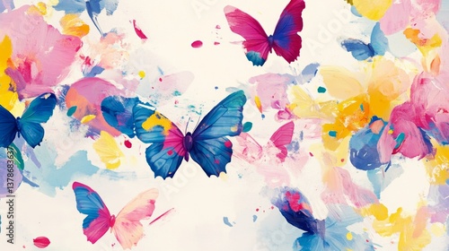 Colorful butterflies dancing amidst vibrant blossoms nature scene digital art lush environment artistic viewpoint beauty in motion