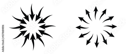 black silhouette inward arrow icon. flat and vintage style inward arrow on white background.