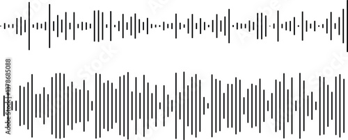 Black sound waves on white background - Music wave frequency or equaliser audio lines and digital voice volume visualisation vector set isolated illustrations 