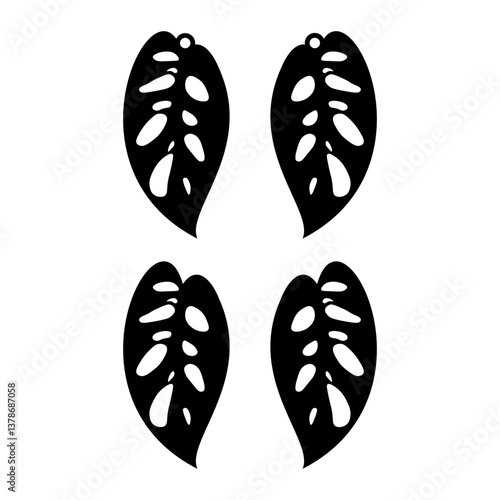 Monstera Leaf Earring Cut Files With and Without Hole SVG Template