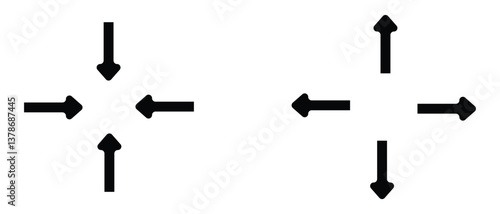 black silhouette inward arrow icon. flat and vintage style inward arrow on white background.
