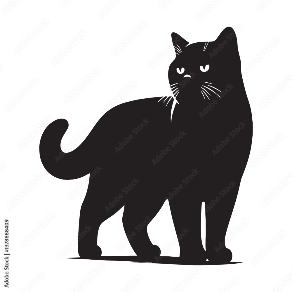 Obraz premium Majestic British Shorthair silhouette, embodying agility and beauty - British Shorthair illustration - British Shorthair vector - cat silhouette