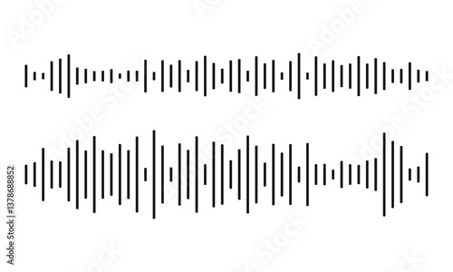 Black sound waves on white background - Music wave frequency or equaliser audio lines and digital voice volume visualisation vector set isolated illustrations 