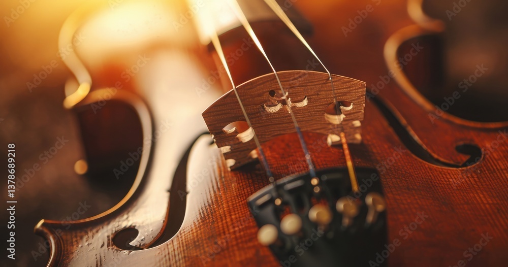 Close-up of a violin in warm light. Close-up of a violin in warm light.
