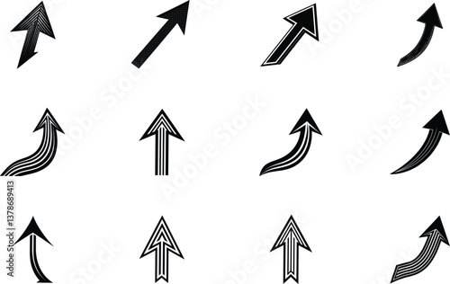 Collection of Twelve Black Upward Arrows Styles and Designs