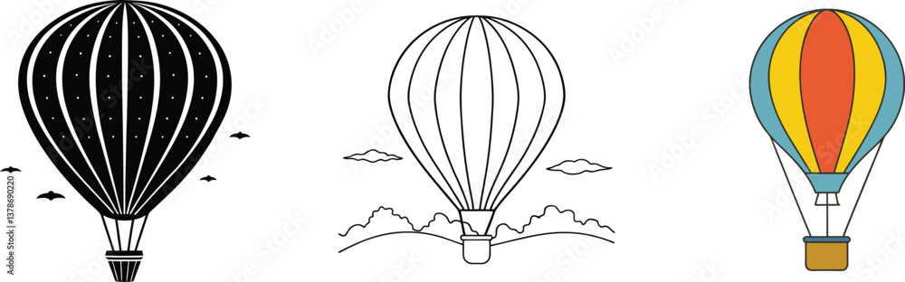 Fototapeta premium Hot Air Balloons Black, White, Color Illustrations, Designs
