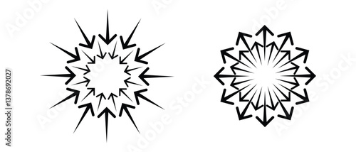 black silhouette inward arrow icon. flat and vintage style inward arrow on white background.