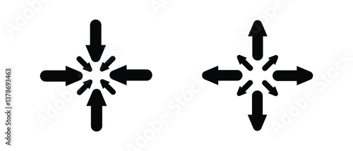 black silhouette inward arrow icon. flat and vintage style inward arrow on white background.