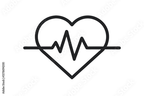 Heart with Pulse Line Icon on Transparent Background Health and Fitness Symbol
