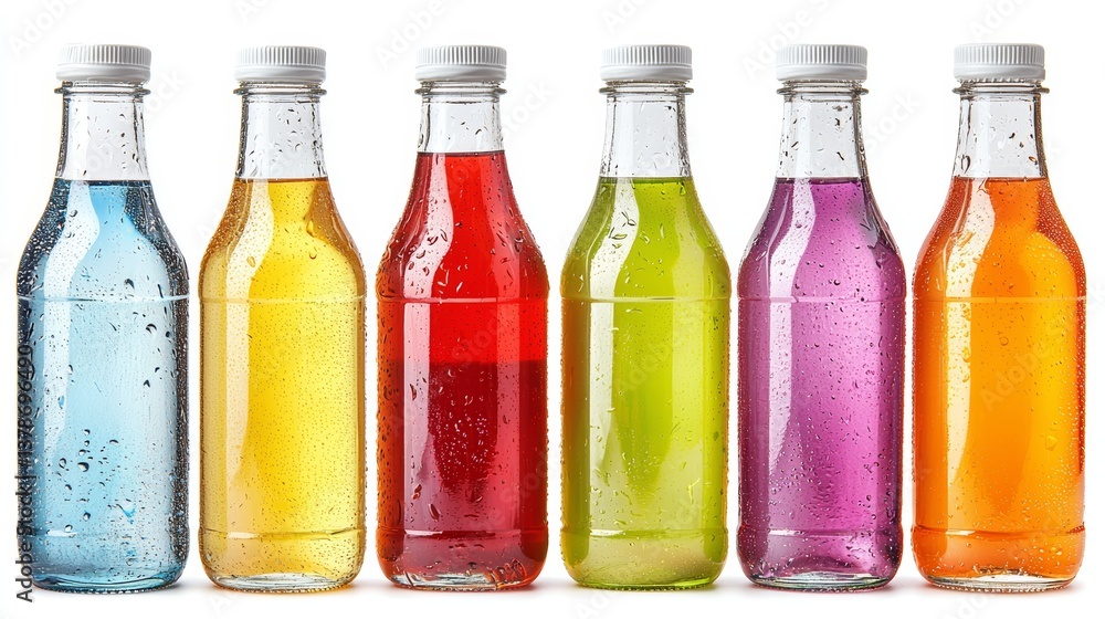 Vibrant Collection of Colorful Beverage Bottles on a Clean Background with Studio Lighting Effects Vibrant Collection of Colorful Beverage Bottles on a Clean Background with Studio Lighting Effects