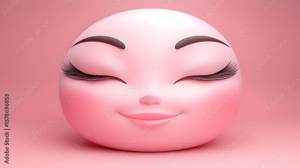 Elegant Pink Emoji Face with Long Lashes and Closed Eyes in Smooth Lighting on Pink Background for Adobe Stock Photo Elegant Pink Emoji Face with Long Lashes and Closed Eyes in Smooth Lighting on Pink Background for Adobe Stock Photo