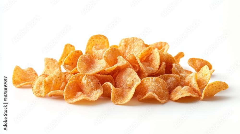 Vividly Detailed Corn Chips and Nachos on Pristine White Background with Sharp Focus Vividly Detailed Corn Chips and Nachos on Pristine White Background with Sharp Focus
