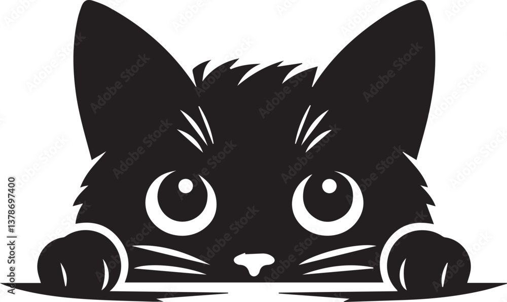 Fototapeta black Peeking cat silhouette vector, cat head silhouette vector, cat head vector illustration