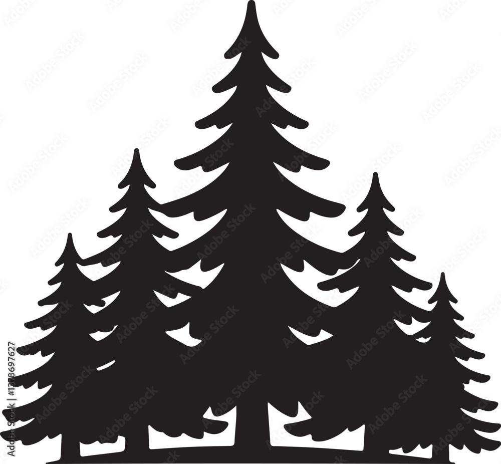Obraz premium Pine Tree Silhouette: A Stunning Evergreen Forest Illustration