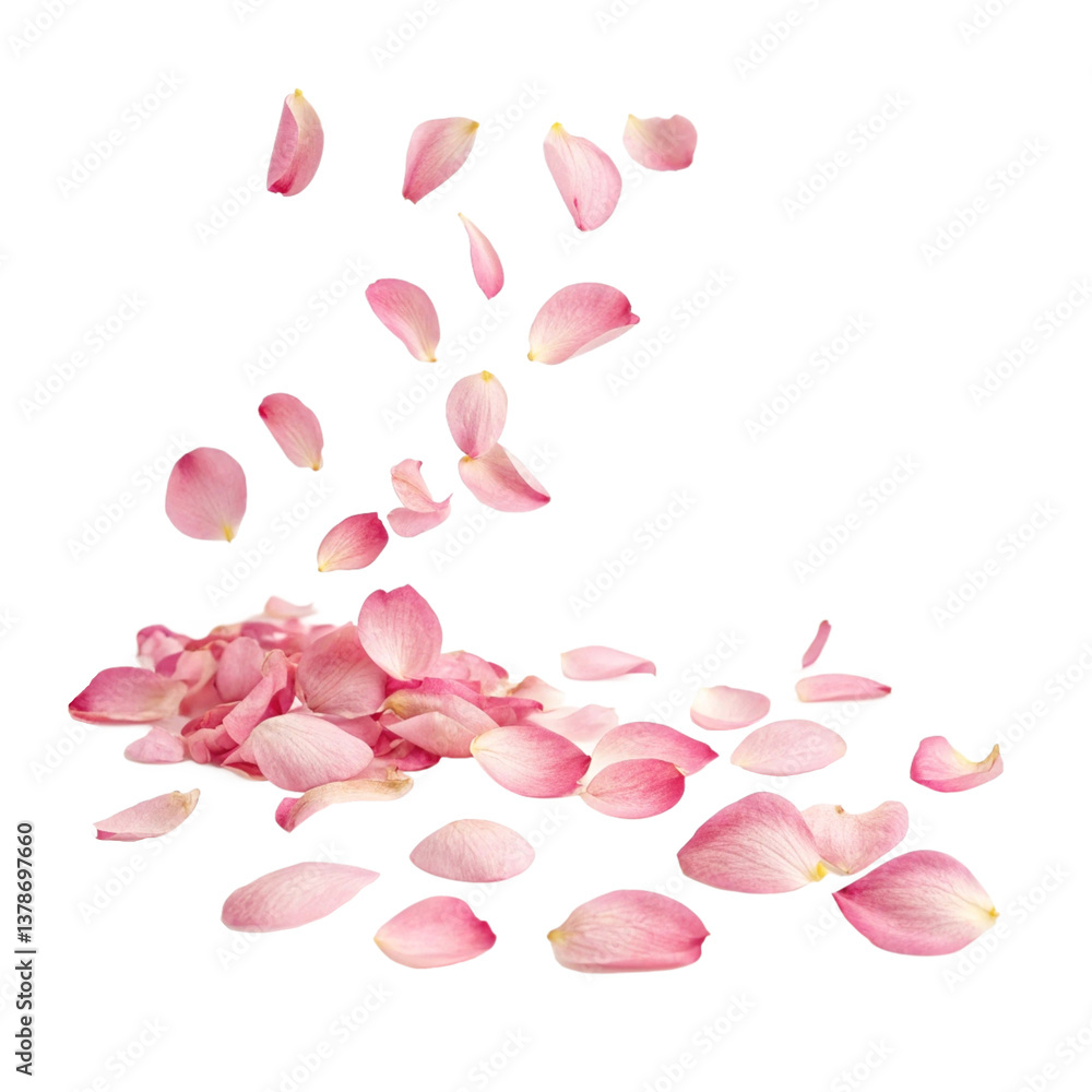 Pink rose petals falling on a colorful background Pink rose petals falling on a colorful background
