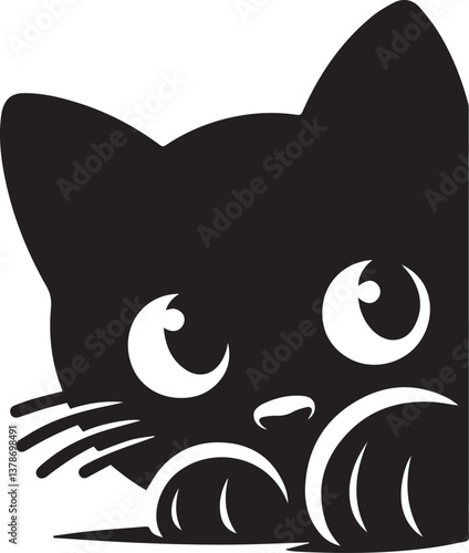 black Peeking cat silhouette vector, cat head silhouette vector, cat head vector illustration