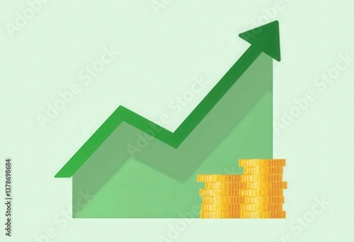 Economic Growth and Financial Success: Rising Green Graph with Coins