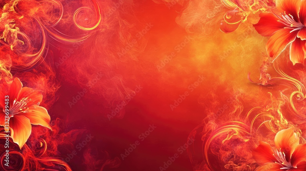 Vibrant Floral Background with Fiery Orange and Red Hues for Creative Design and Art Projects Vibrant Floral Background with Fiery Orange and Red Hues for Creative Design and Art Projects