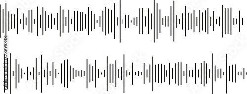 Black sound waves on white background - Music wave frequency or equaliser audio lines and digital voice volume visualisation vector set isolated illustrations 