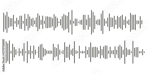 Black sound waves on white background - Music wave frequency or equaliser audio lines and digital voice volume visualisation vector set isolated illustrations 