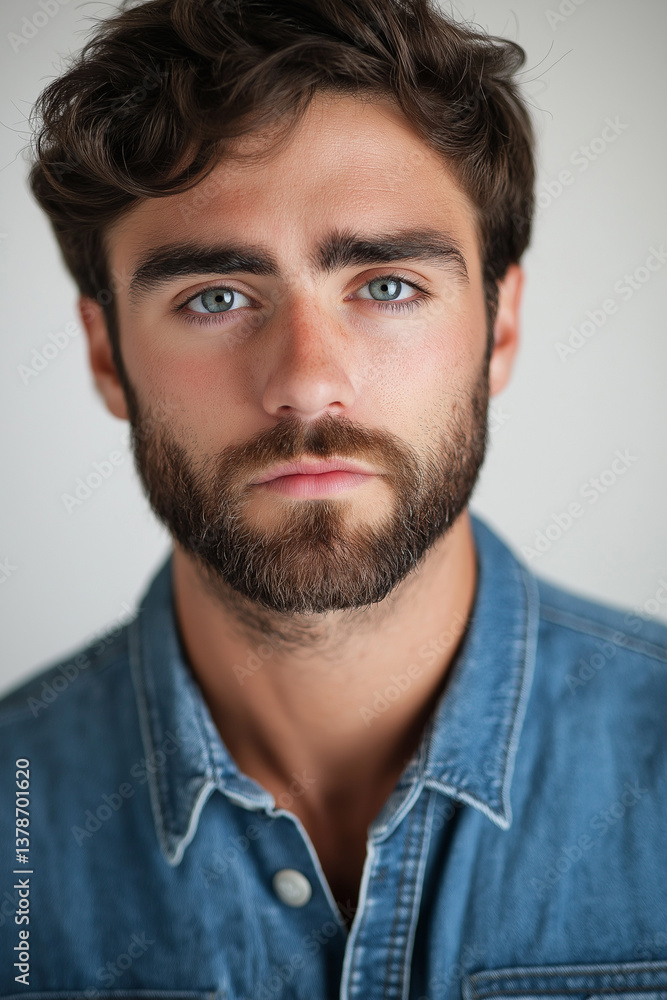 Fototapeta premium A close-up shot of a man's face and neck. The image shows a portion of his face, from his upper lip to below his chin, focusing primarily on his beard. The beard is medium-length and dark brown, with