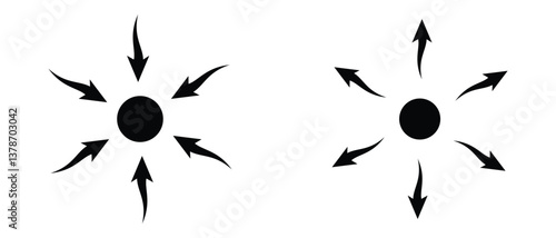 black silhouette inward arrow icon. flat and vintage style inward arrow on white background.