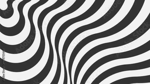 Abstract opt art wavy line pattern background featuring a  black and white geometric design, creating a dynamic and visually captivating effect.