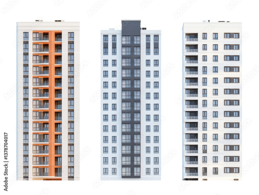 Modern apartment buildings showcasing contemporary architecture style, cut out Modern apartment buildings showcasing contemporary architecture style, cut out