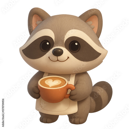 Cute 3D Raccoon With Coffee
