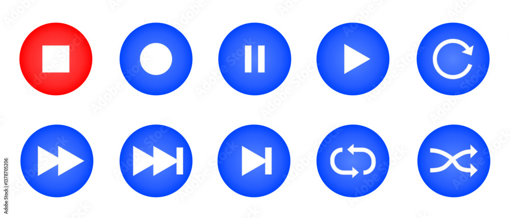 Media Player Icons set. Set of media player button icons.Play and pause buttons,video audio player,player button set icon symbol,play and pause vector button. media player buttons Media Player Icons set. Set of media player button icons.Play and pause buttons,video audio player,player button set icon symbol,play and pause vector button. media player buttons