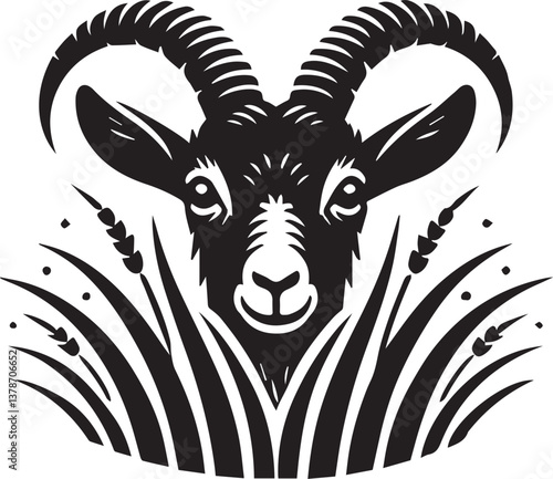 Peeking black goat head vector, Peeking Animal, Funny peeking pet vector, goat vector illustration