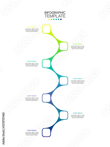 7 Circular elements placed in vertical row. Concept of 7 successive steps of project development process. Flat infographic design template. Simple vector illustration for business analytics.