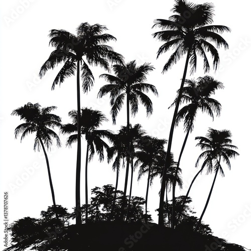 Silhouette of palm tree forest, layered and detailed, transparent PNG