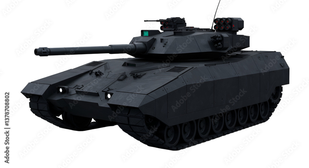 A dark military tank with a long barrel against a black background