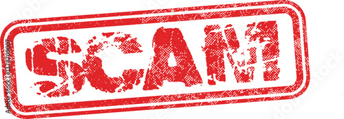 Red Distressed SCAM Stamp - Fraud Warning, Fake Alert, and Scam Notification Rubber Stamp for Awareness and Security