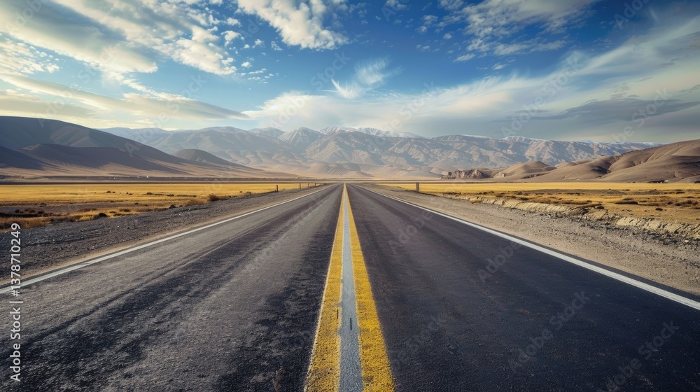 Naklejka premium photograph of A road with milestone markers symbolizes progress towards operational goals. wide angle lens