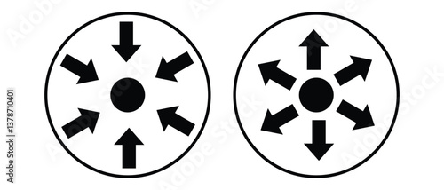 black silhouette inward arrow icon. flat and vintage style inward arrow on white background.