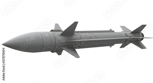 Quadro su tela A gray missile with fins and a pointed nose on a black background view